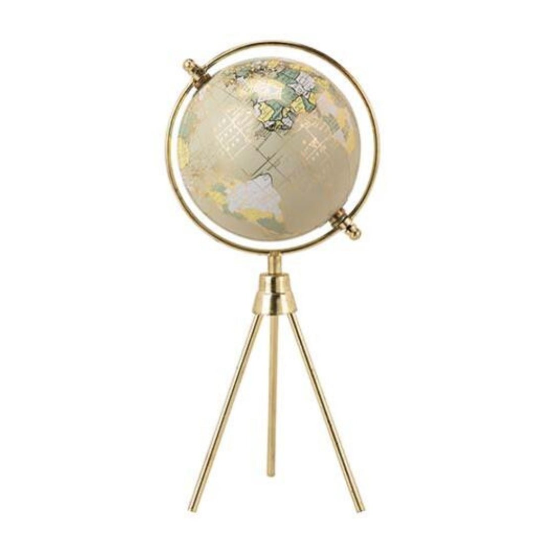 Gold Globe on Metal Tripod Legs - 23cm Decorative Piece