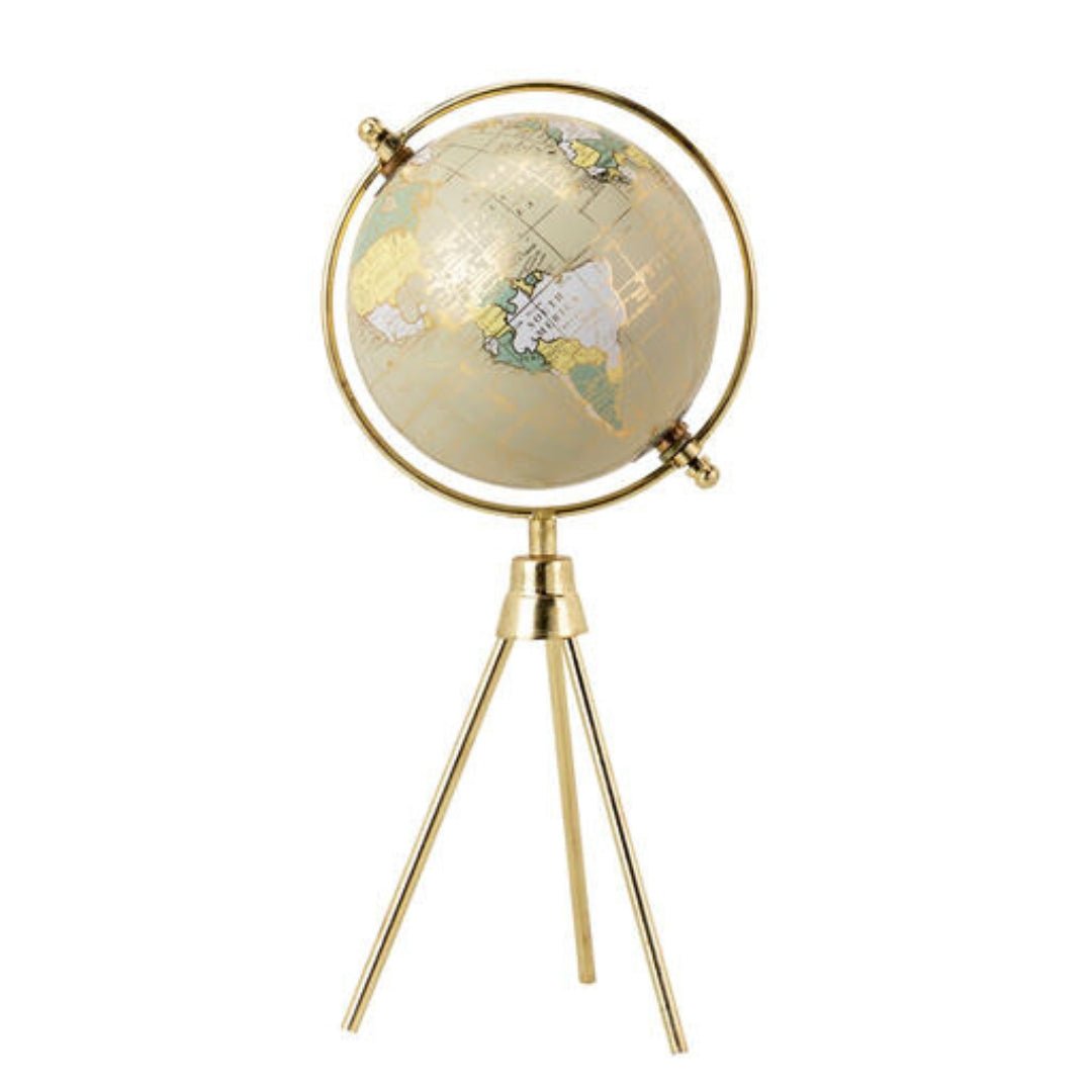 Gold Globe on Metal Tripod Legs - 25cm Decorative Piece