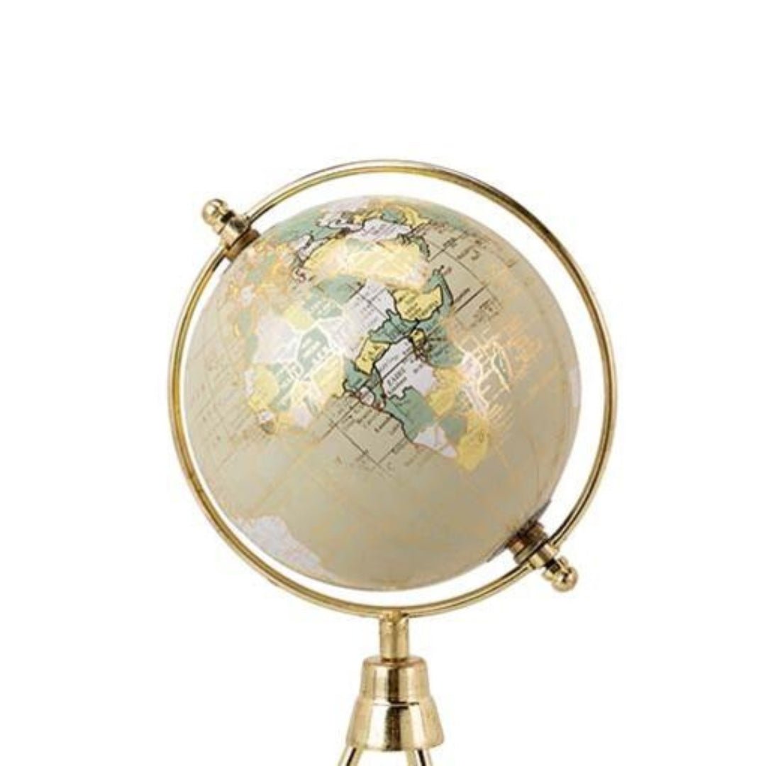 Gold Globe on Metal Tripod Legs - 25cm Decorative Piece - LUXONAS