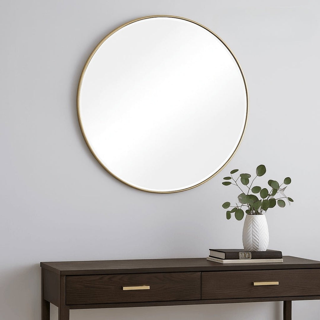 Gold Line Round Mirror - 100cm - LUXONAS