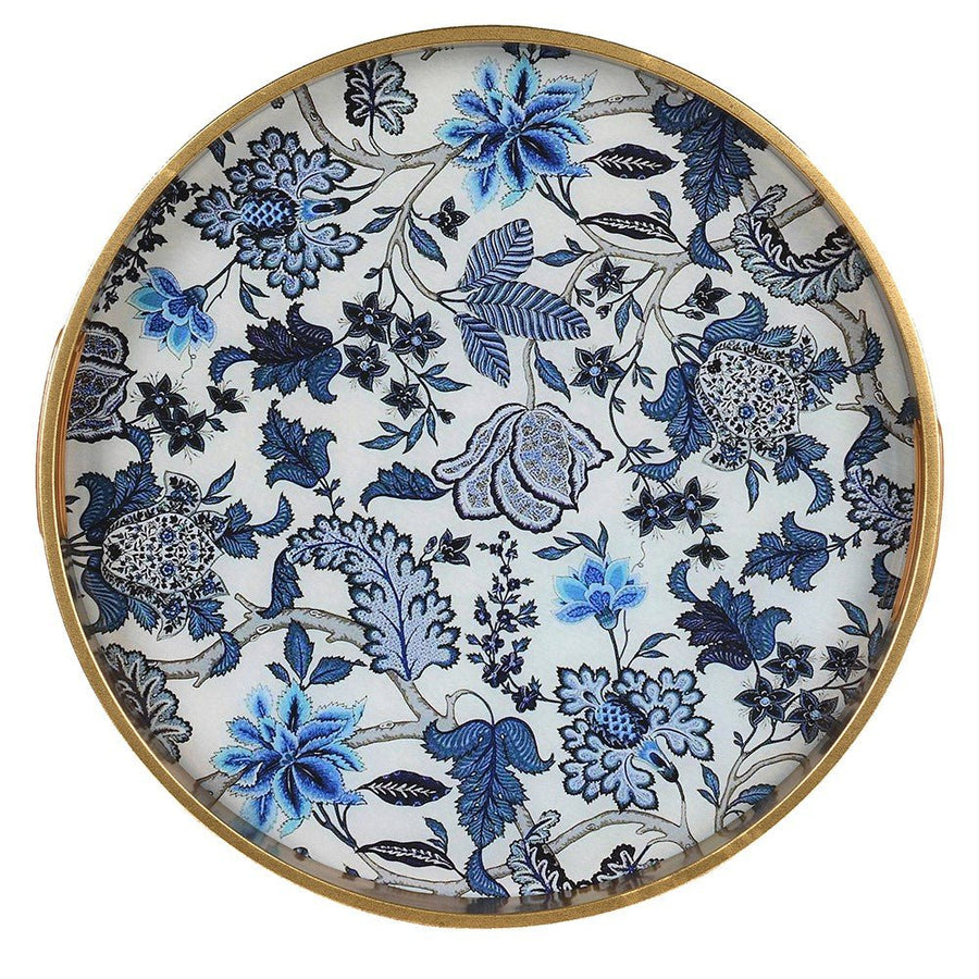 Gold Rim Blue Floral Tray - Elegant Serving and Decorative Piece