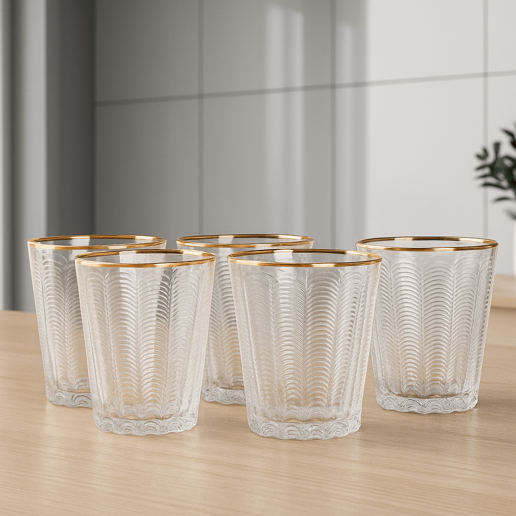 Gold Rim Water Glasses - Elegant Glassware Set - LUXONAS