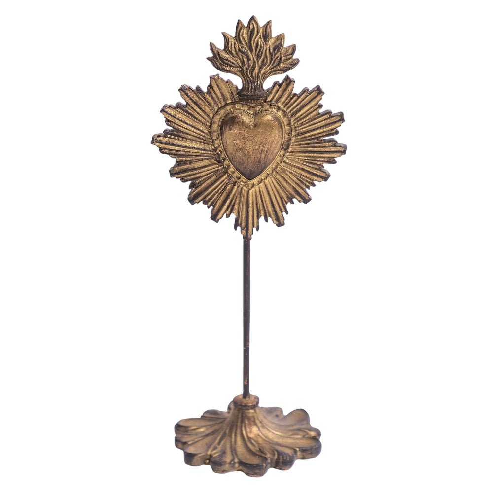 Gold Sacred Heart Ornament on Stand - LUXONAS HOME