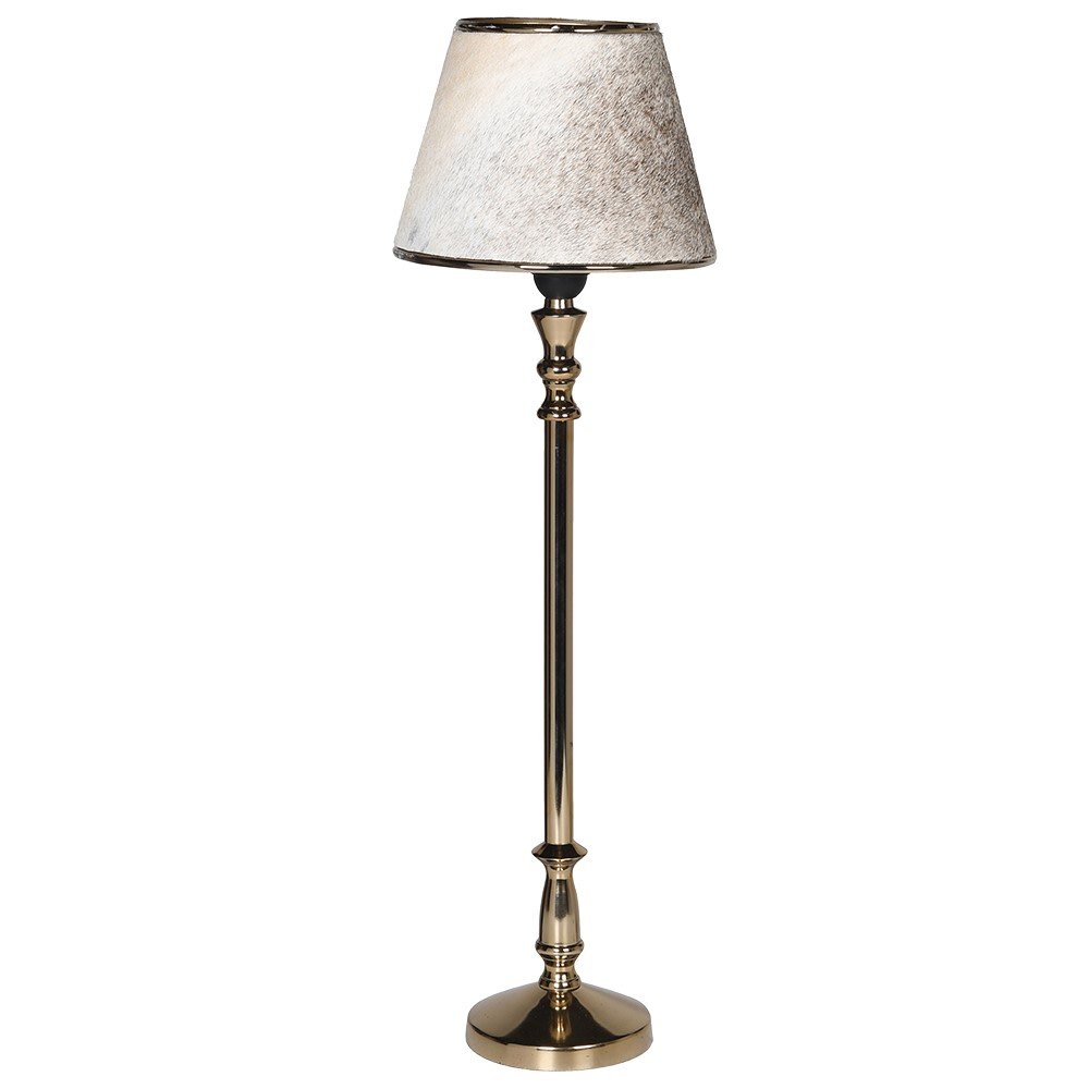 Gold Stem Lamp with Brown Hide Shade - LUXONAS