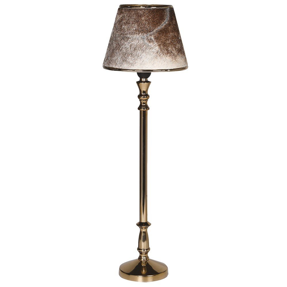 Gold Stem Lamp with Brown Hide Shade