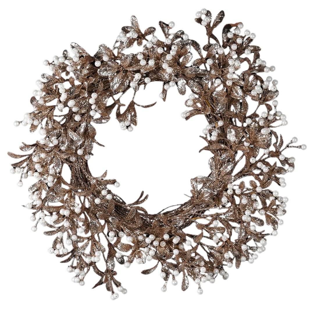 Gold & White Berry Wreath - Elegant Decorative Floral Arrangement - LUXONAS