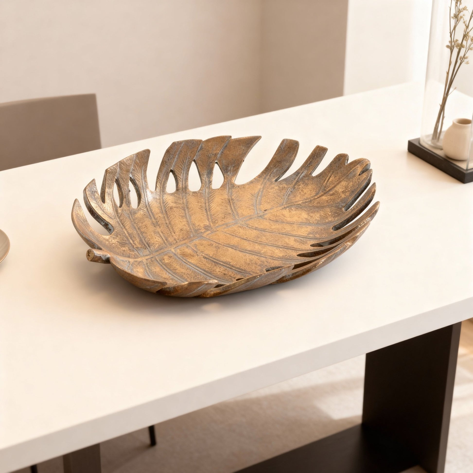 Golden Aged Leaf Bowl - Elegant Decorative Centerpiece - LUXONAS