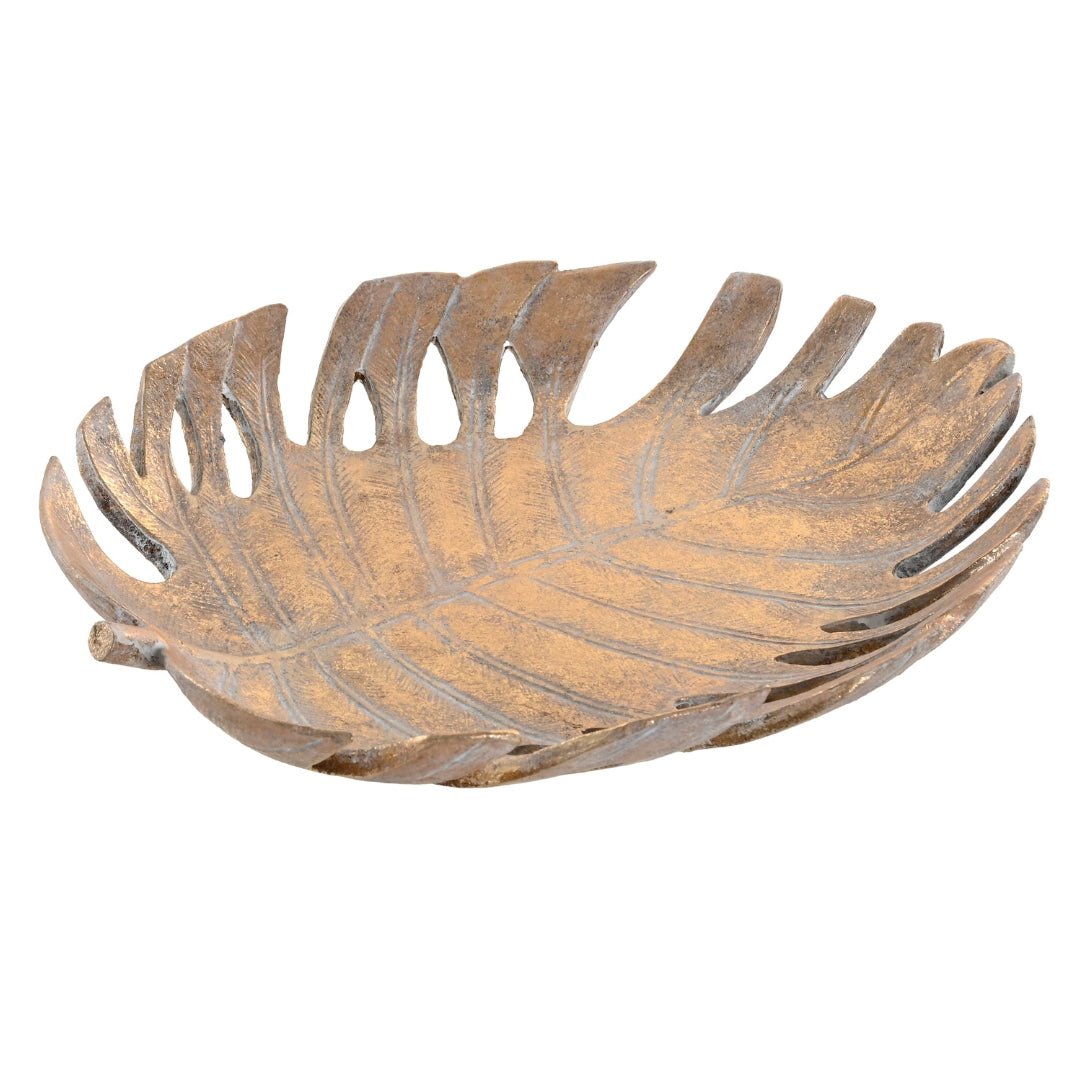 Golden Aged Leaf Bowl - Elegant Decorative Centerpiece - LUXONAS