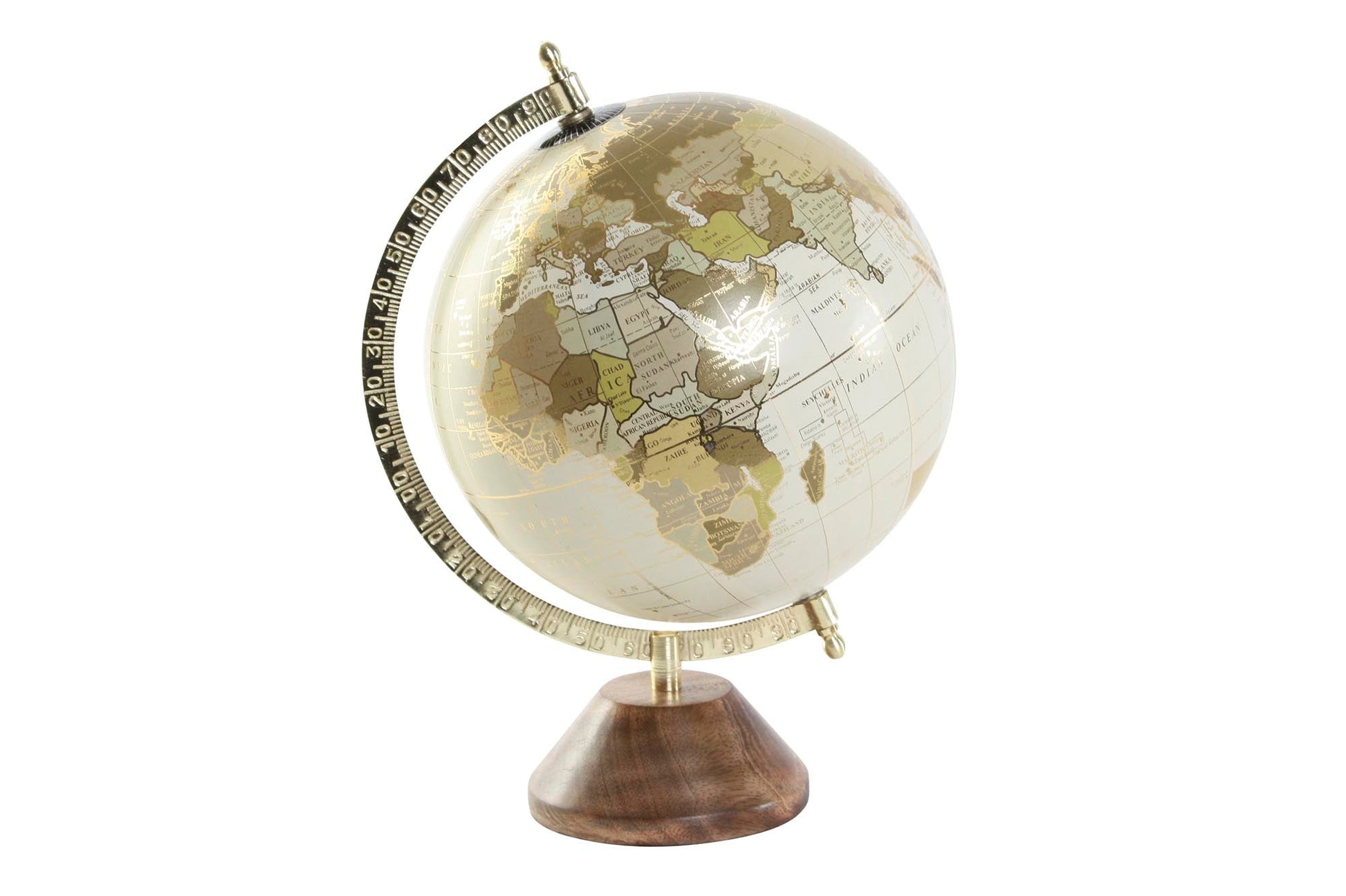 Golden Globe on Tapered Wooden Base - LUXONAS