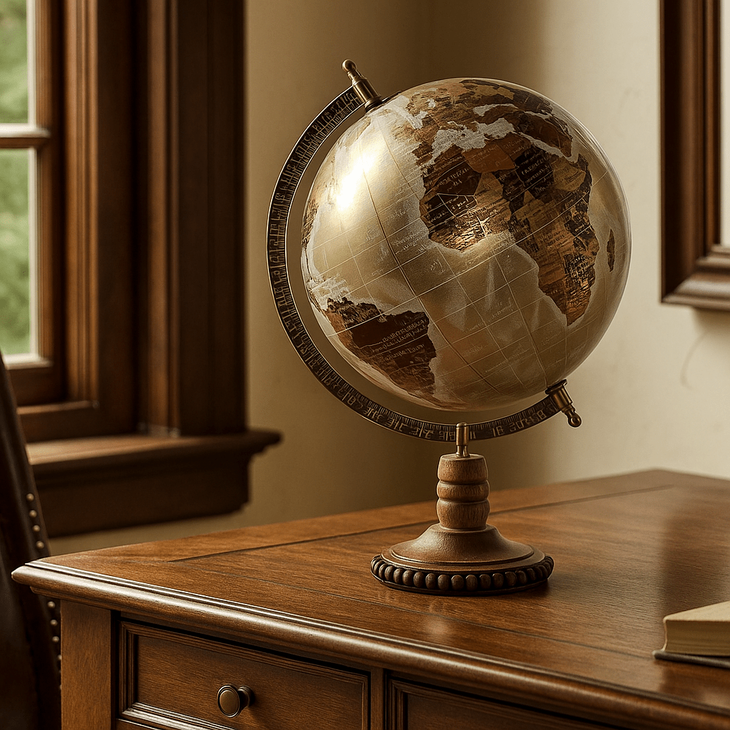 Golden Globe on Wooden Mango Base - LUXONAS