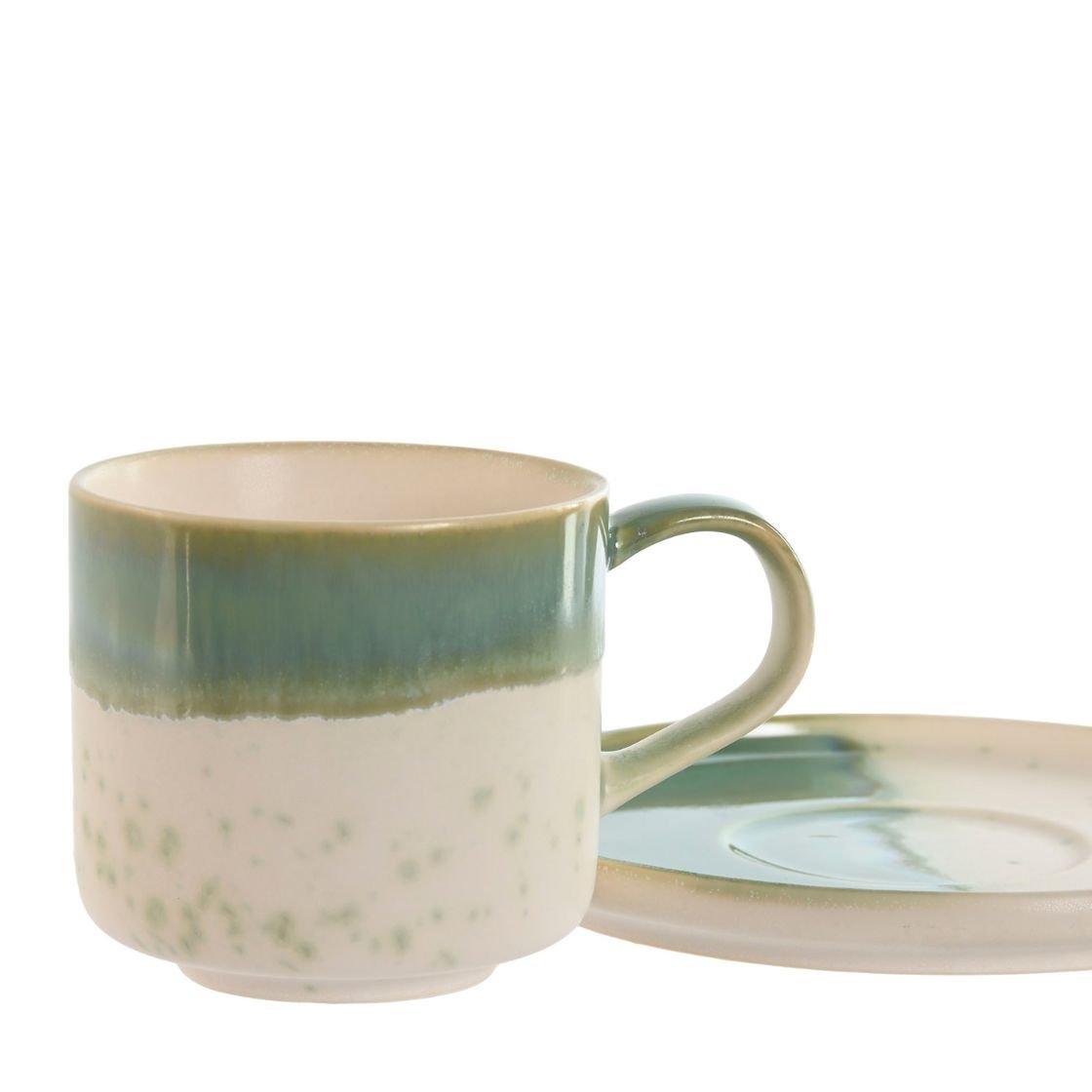 Green &amp; Cream Porcelain Cup &amp; Saucer 270ml - LUXONAS