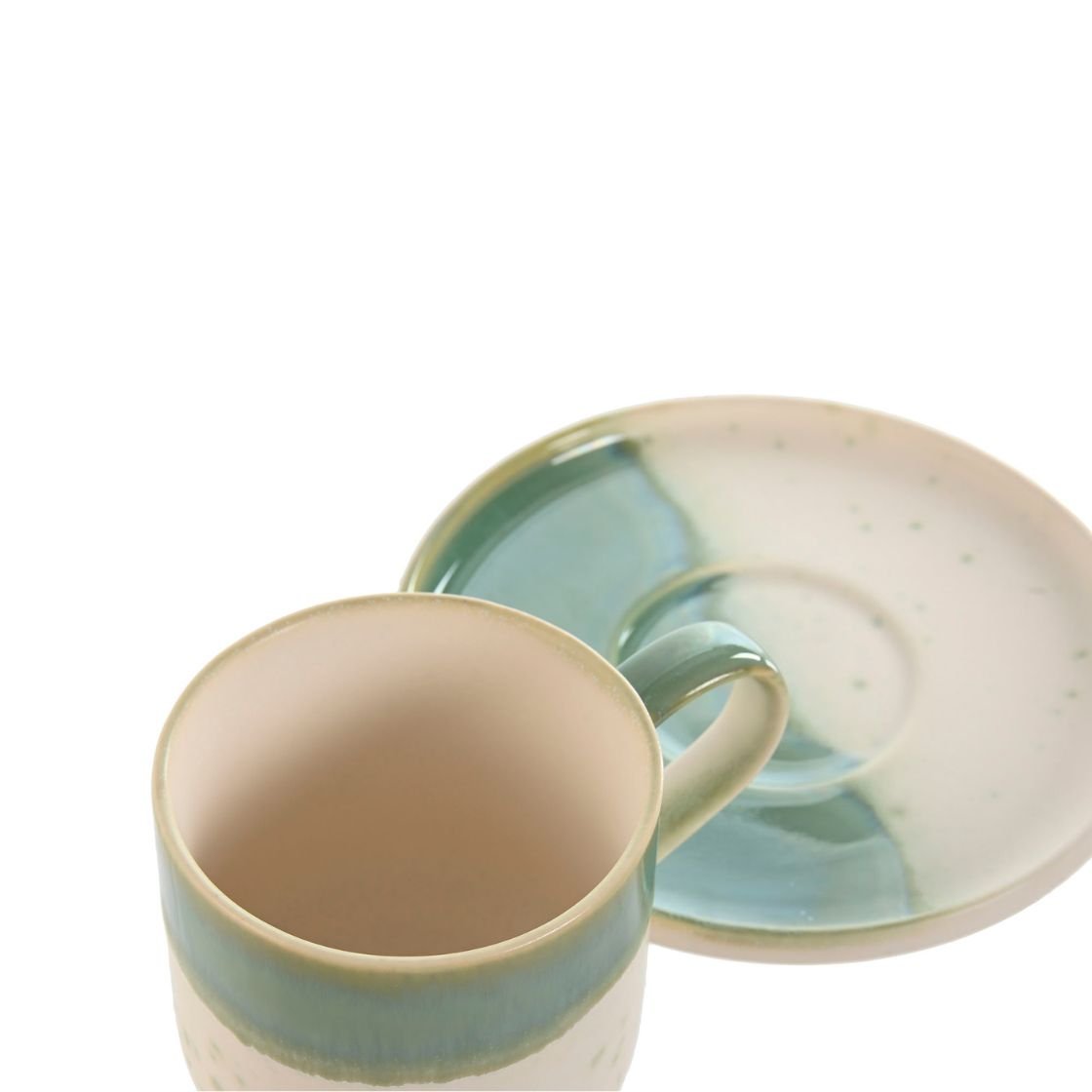 Green &amp; Cream Porcelain Cup &amp; Saucer 270ml - LUXONAS