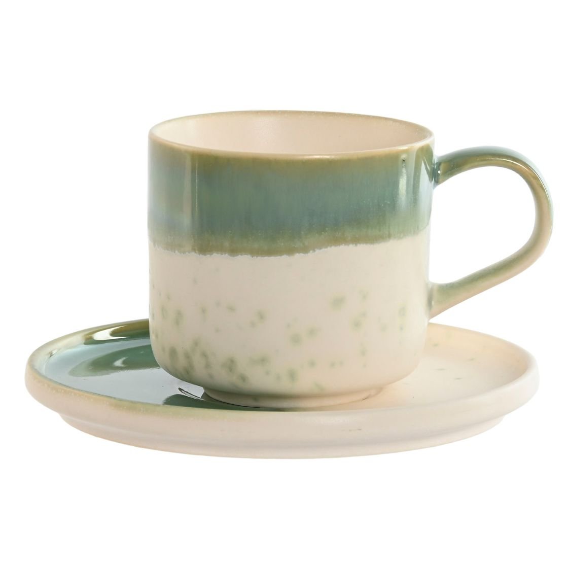 Green & Cream Porcelain Cup & Saucer Set - 270ml