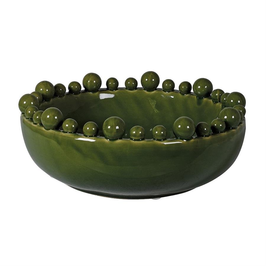 Vibrant Green Ceramic Bowl with Bobble-Edged Rim