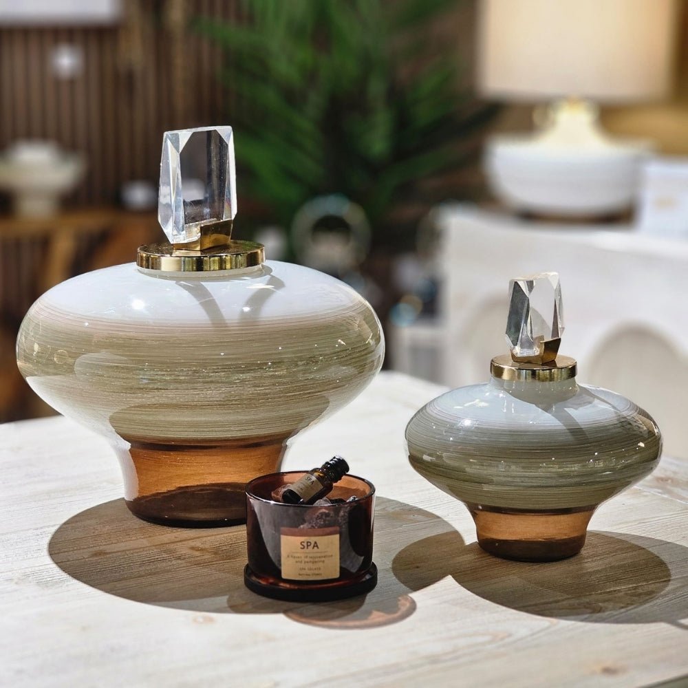 Green & Brown Large Jewel Lidded Jar - LUXONAS HOME