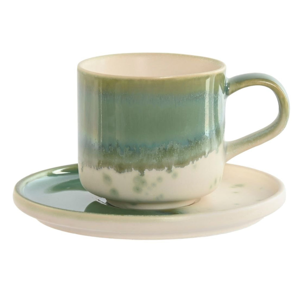 Green & Cream Porcelain Cup & Saucer Set - 130ml