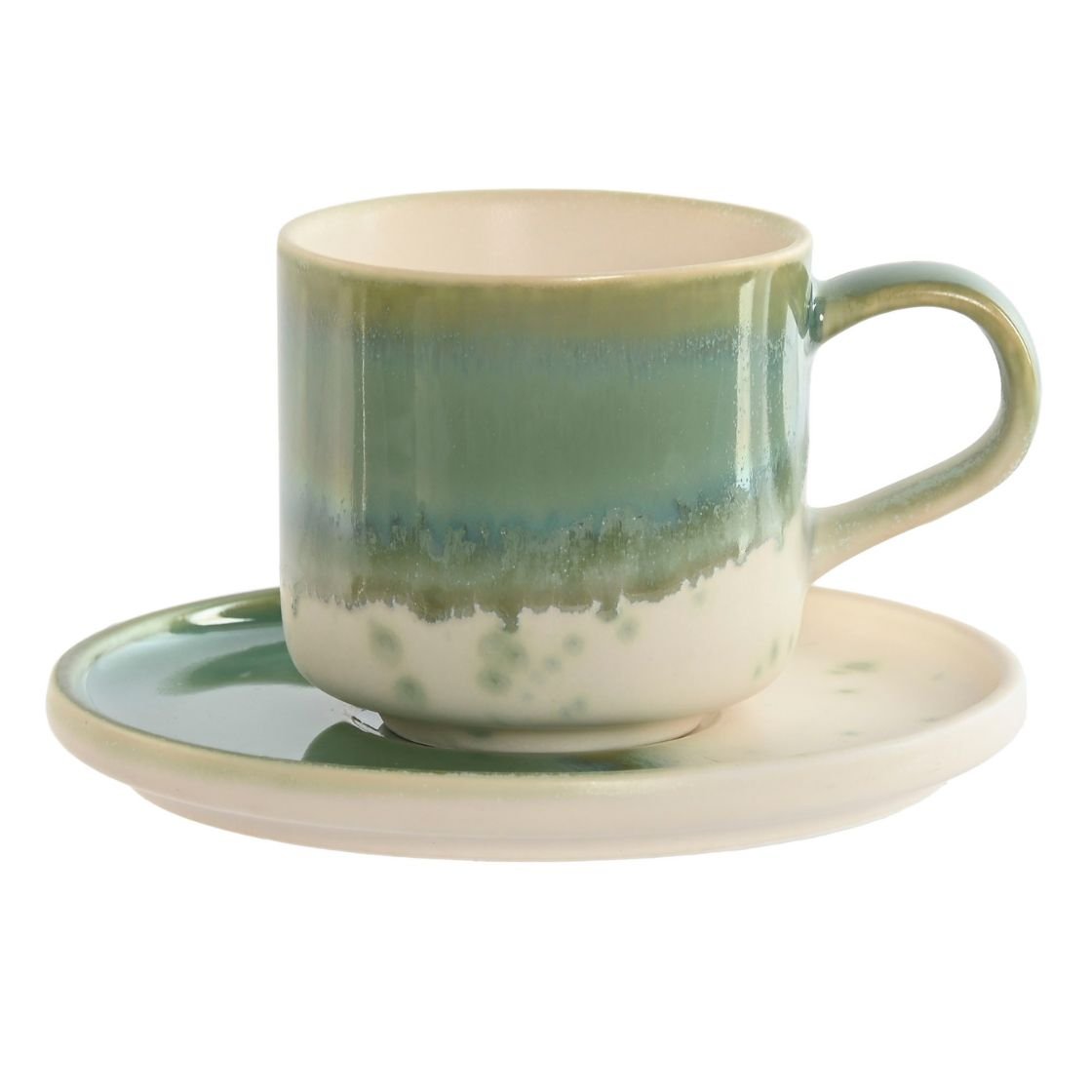 Green & Cream Porcelain Cup & Saucer Set - 130ml