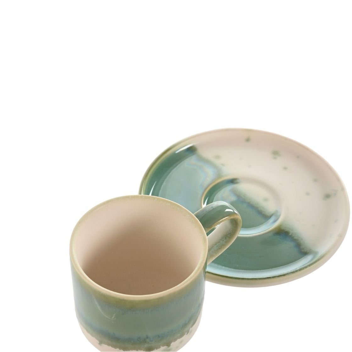 Green & Cream Porcelain Cup & Saucer 130ml - LUXONAS