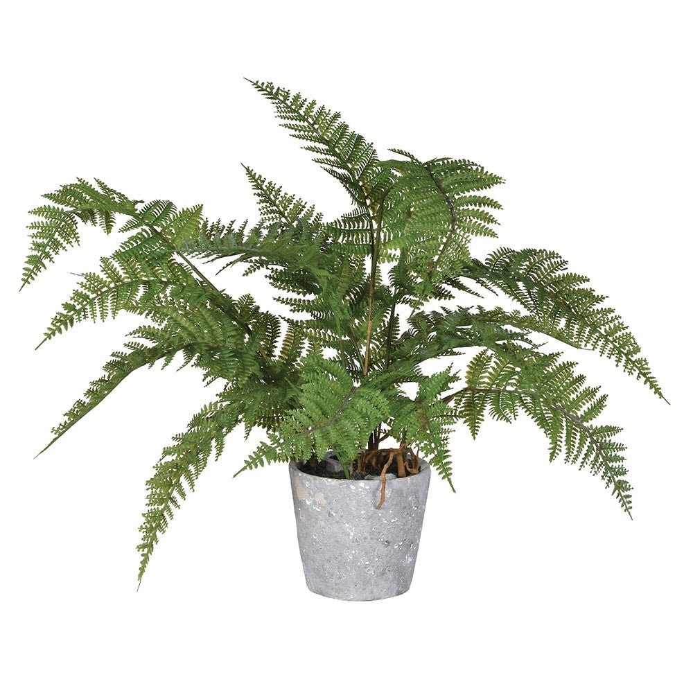 Lifelike Green Fern Plant in Modern Cement Pot