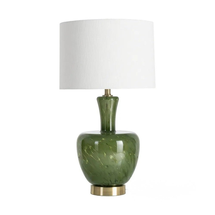 Green Glass & Metal Base Table Lamp
