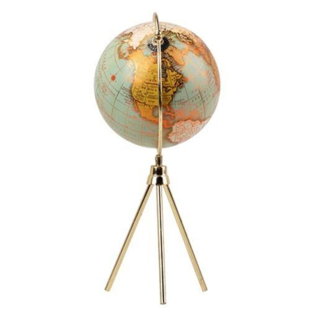 Green Globe On Gold Tripod Legs 25cm - LUXONAS