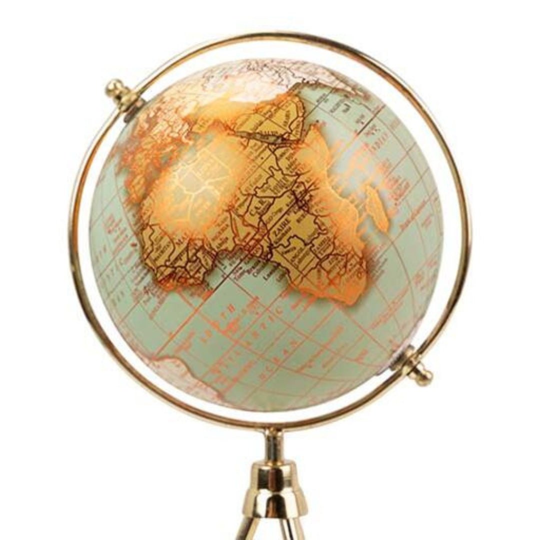Green Globe On Gold Tripod Legs 25cm - LUXONAS