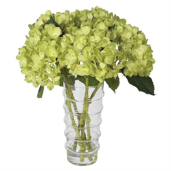 Green Hydrangea Arrangement in Glass Vase