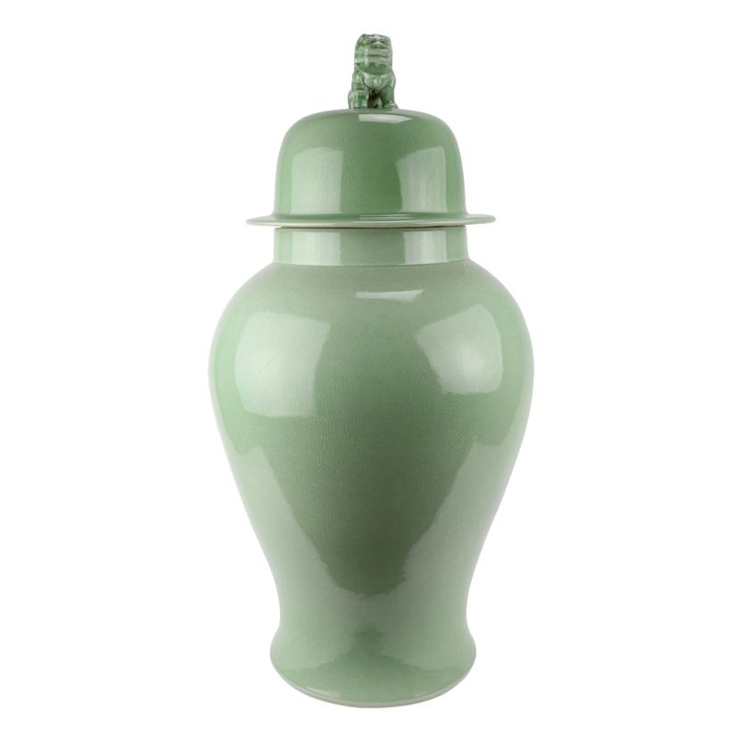 Majestic Green Ceramic Jar with Lion Lid