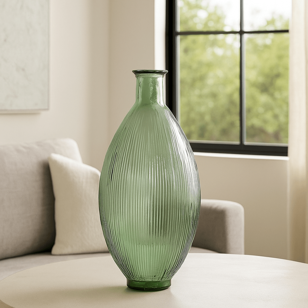 Green Lined Glass Vase - LUXONAS