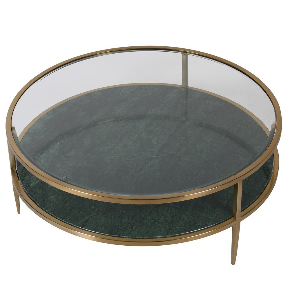 Green Marble Coffee Table with Glass Top and Stainless Steel Frame - LUXONAS HOME