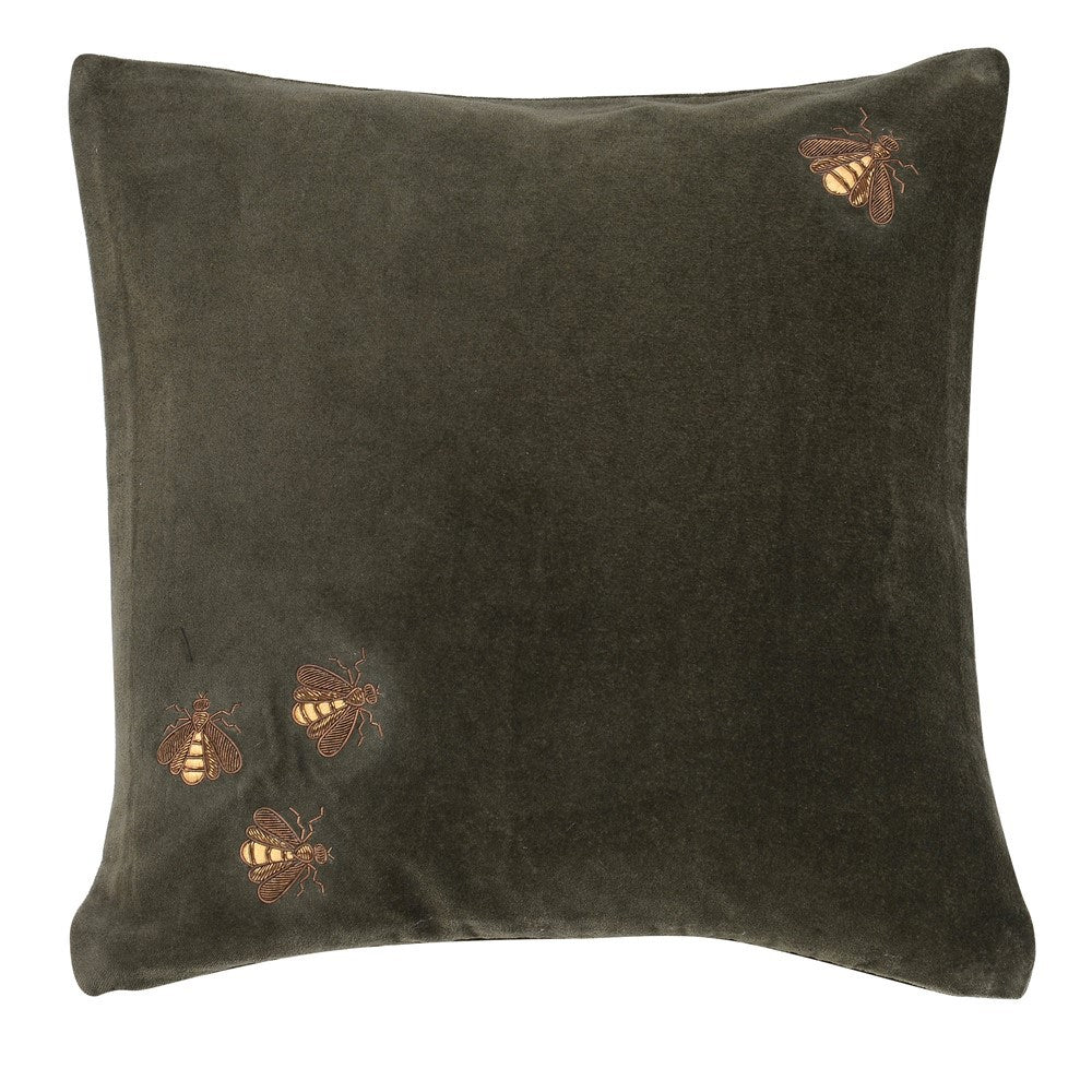 Green Zardozi Embroidered Bees Cushion - LUXONAS