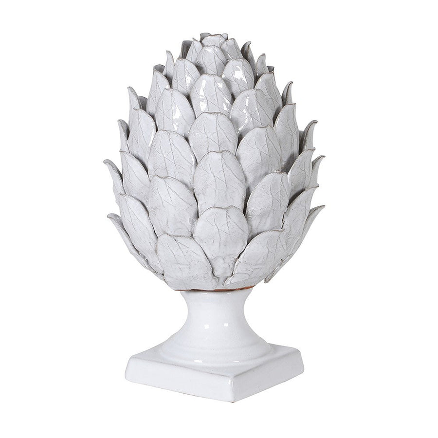White Ceramic Artichoke Sculpture with Base