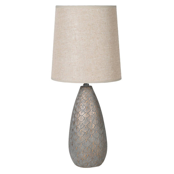 Grey & Gold Scalloped Tall Lamp with Shade