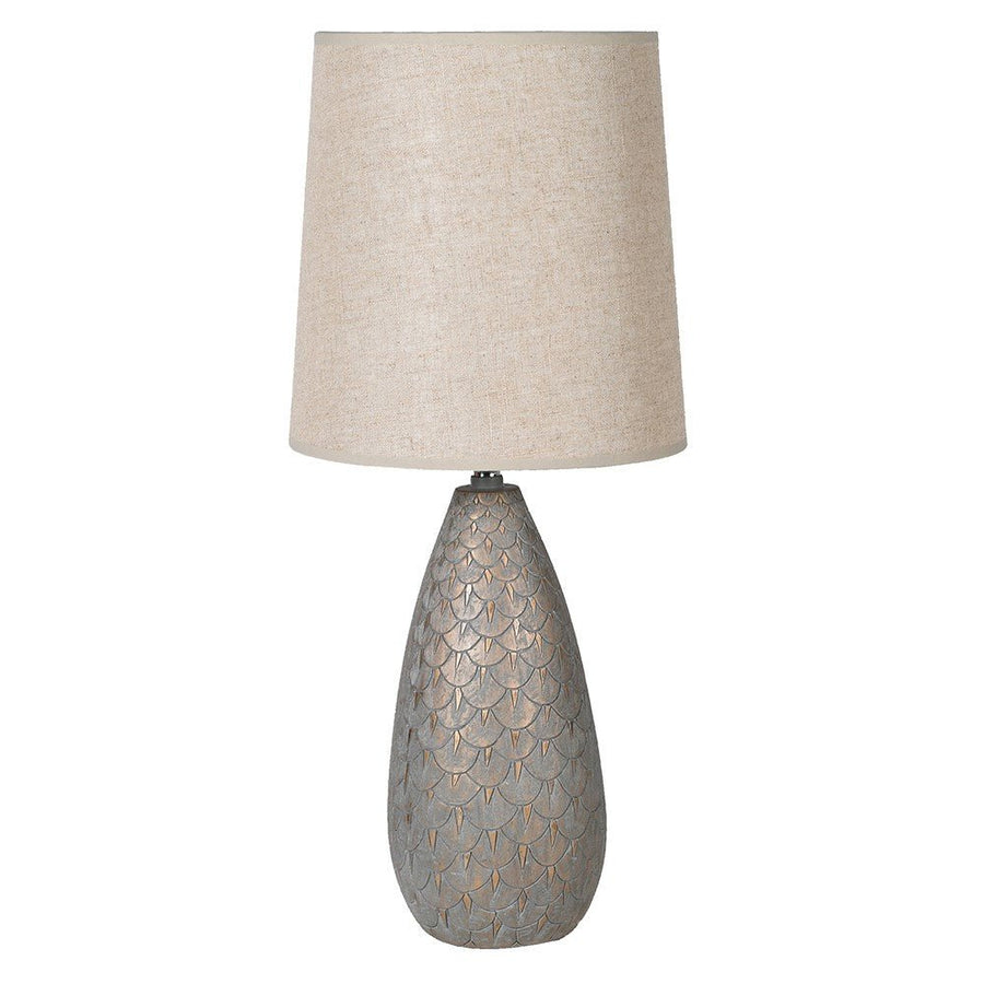 Grey & Gold Scalloped Tall Lamp with Shade