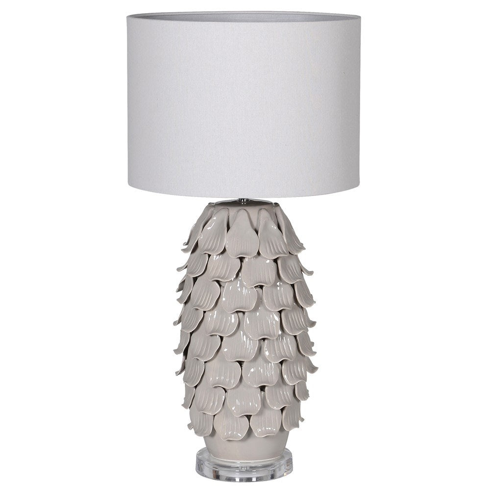 Grey Petal Lamp with Acrylic Base and Linen Shade