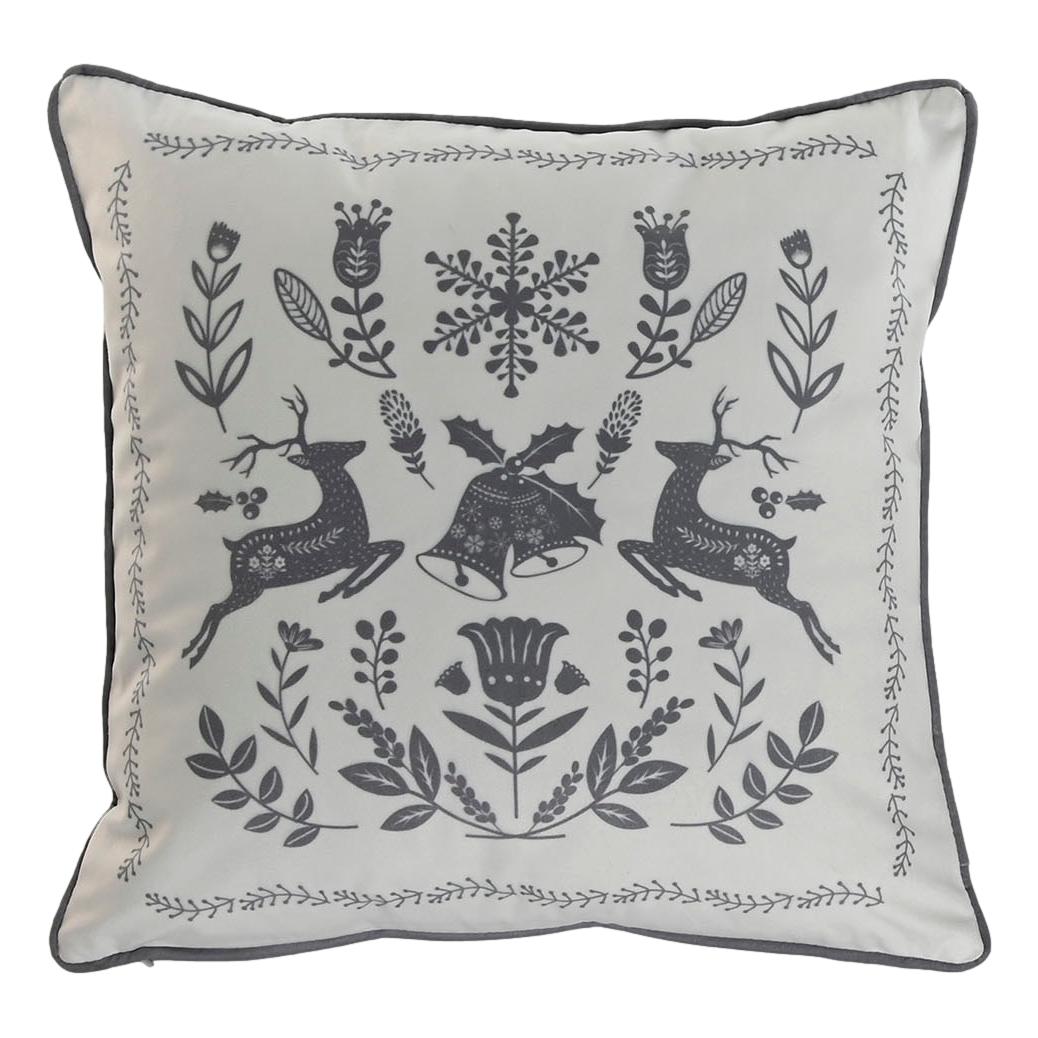 Grey Print Xmas Cushion