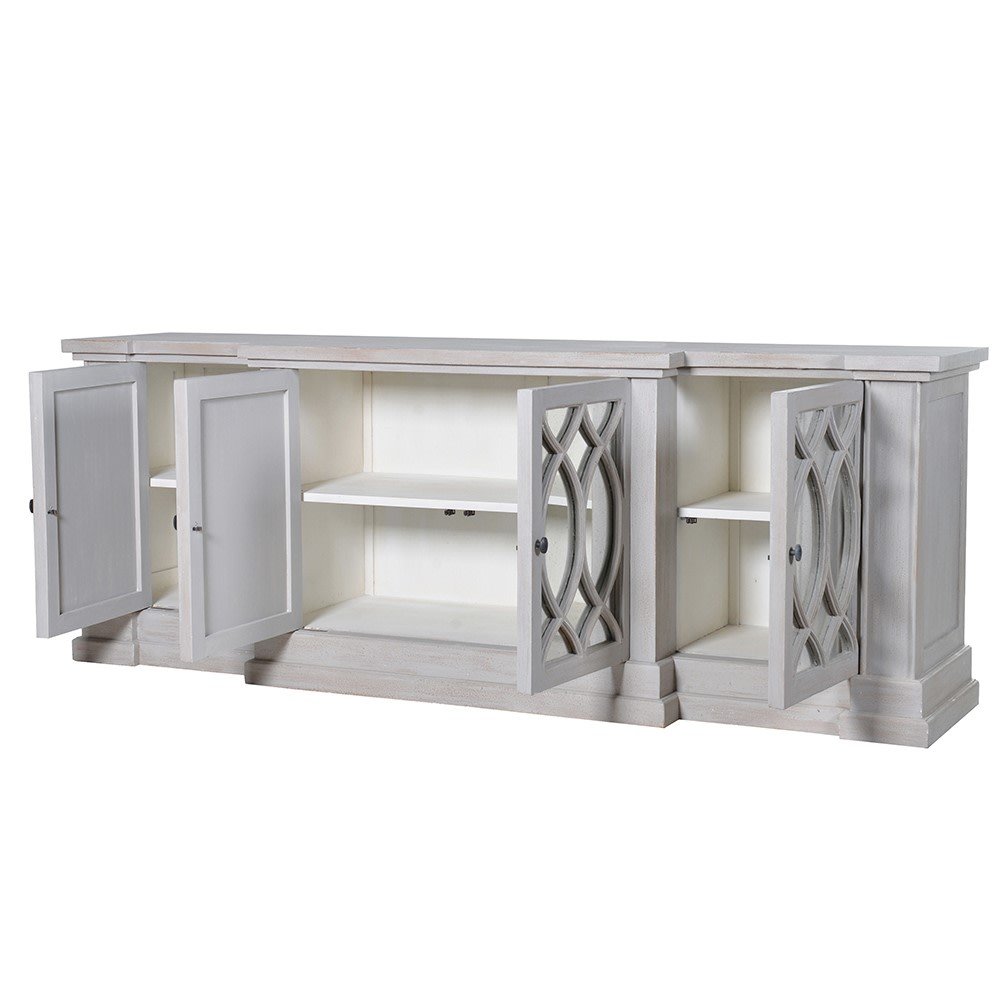 Grey - wash Mirrored 4 Door Sideboard - LUXONAS HOME