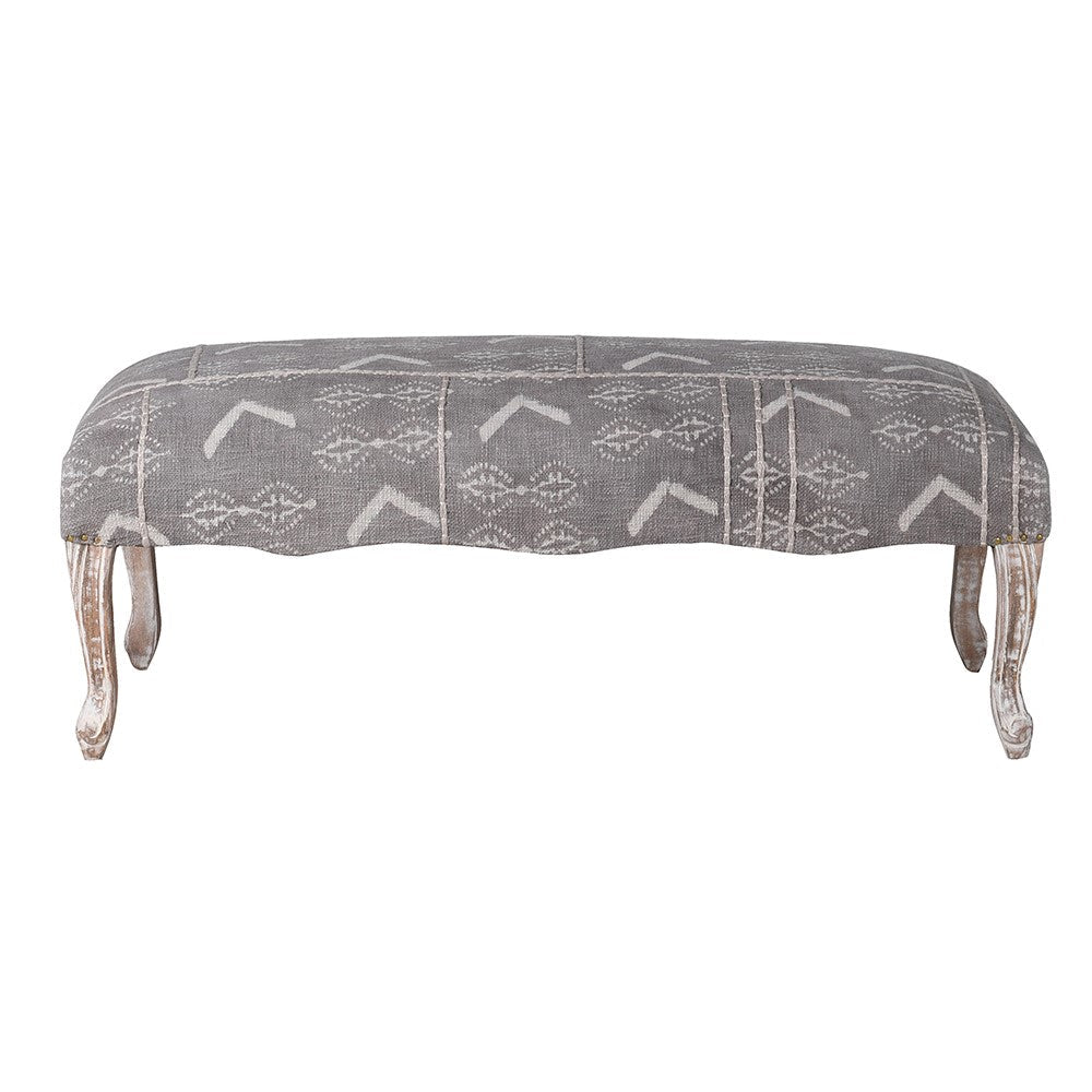 Grey Zuri Cotton Carved Bench - LUXONAS