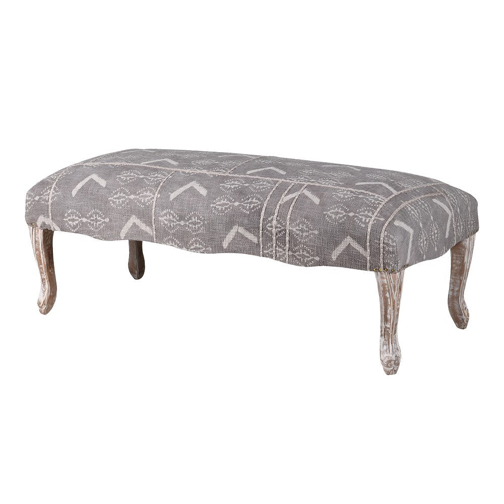Grey Zuri Cotton Carved Bench - LUXONAS