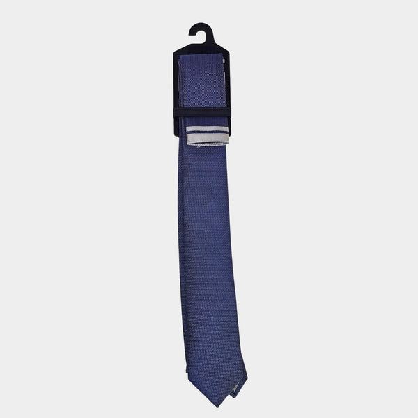 Grey/Blue Tie and Pocket Square Set
