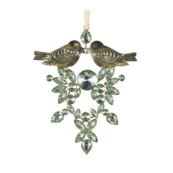Hanging Birds Kissing - Elegant Metal and Glass Decor