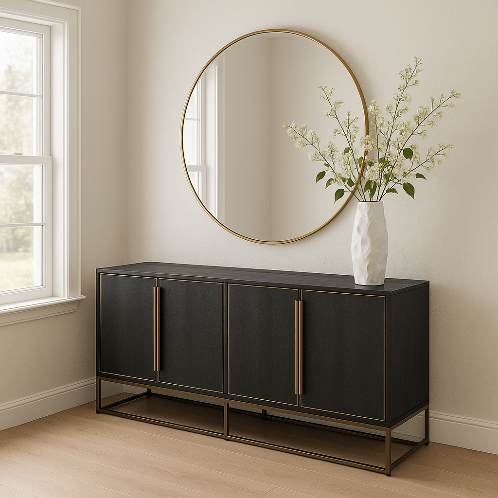 Havenridge Oak Sideboard with Faux Leather Accents - LUXONAS