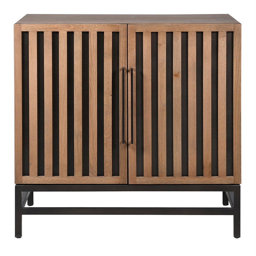 Javanese 2-Door Oak Cabinet with Black Metal Accents
