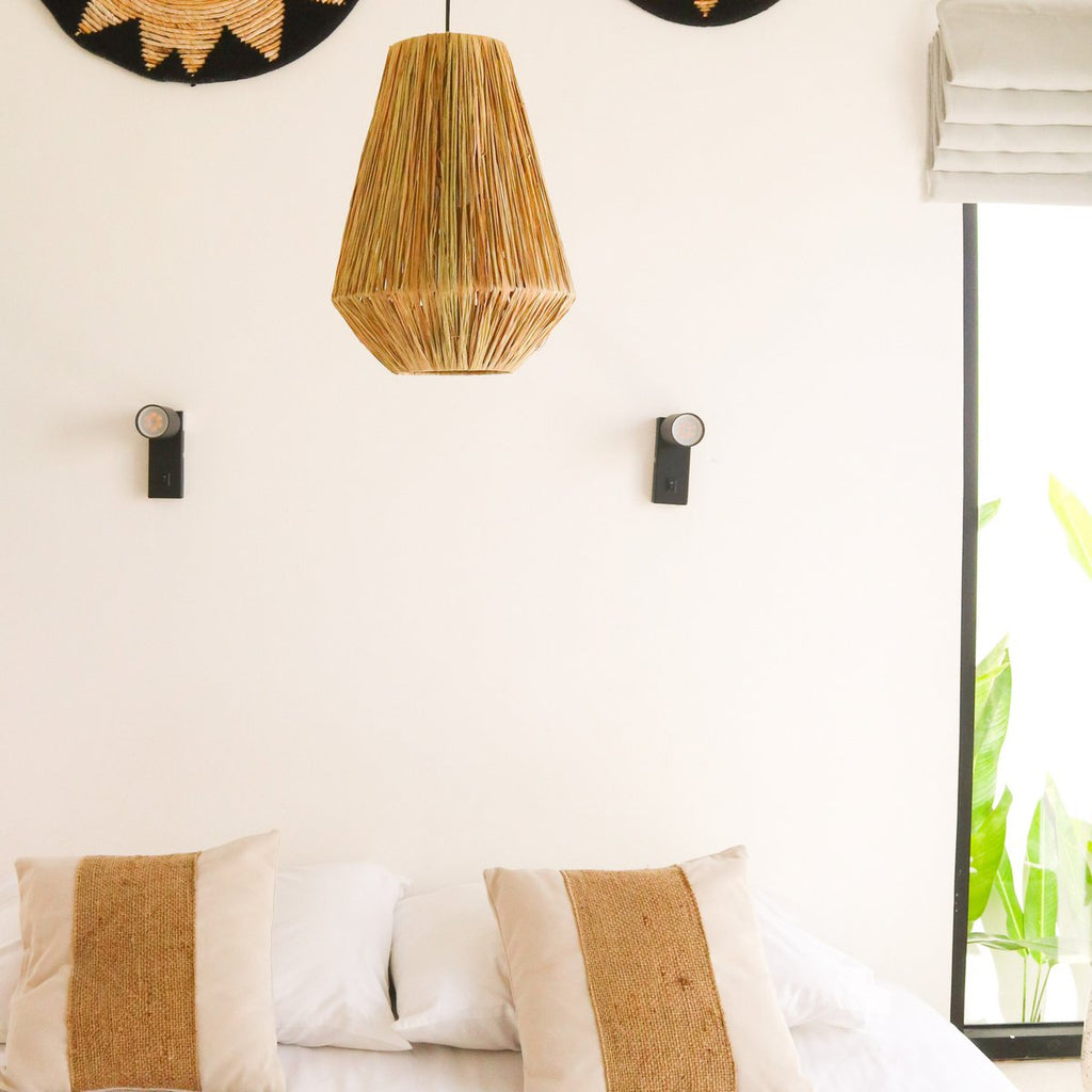 Lampshade Ceiling Lamp Pendant round ENDAH made from Raffia - LUXONAS HOME