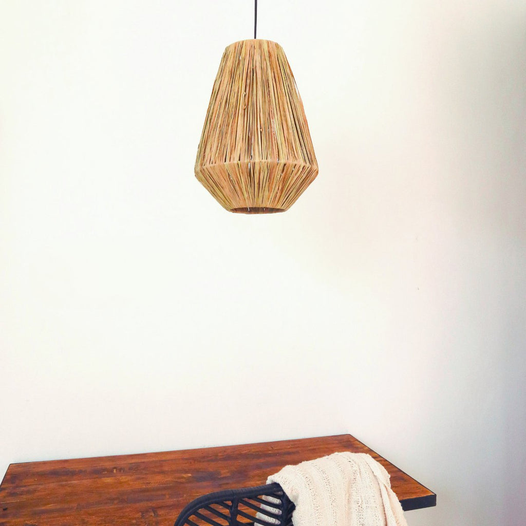 Lampshade Ceiling Lamp Pendant round ENDAH made from Raffia - LUXONAS HOME