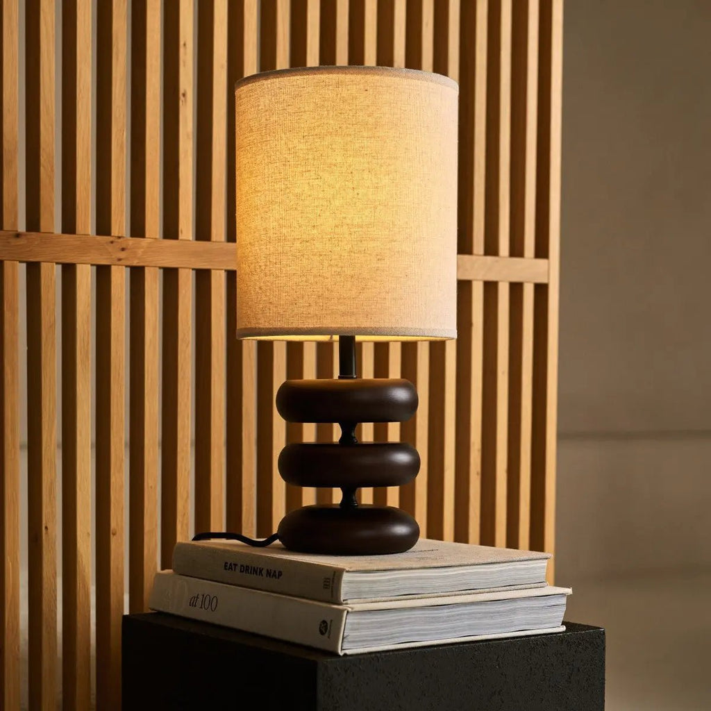 Lara Dark Brown Wooden Table Lamp with Cream Linen Shade | Rustic Home Lighting - LUXONAS HOME