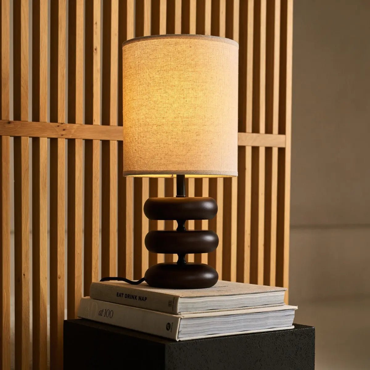 Lara Dark Brown Wooden Table Lamp with Cream Linen Shade | Rustic Home Lighting - LUXONAS HOME