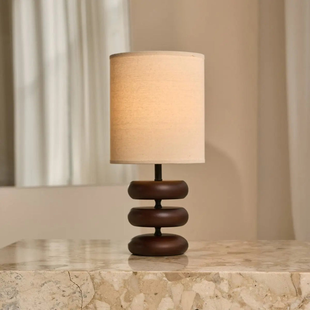 Lara Dark Brown Wooden Table Lamp with Cream Linen Shade | Rustic Home Lighting - LUXONAS HOME