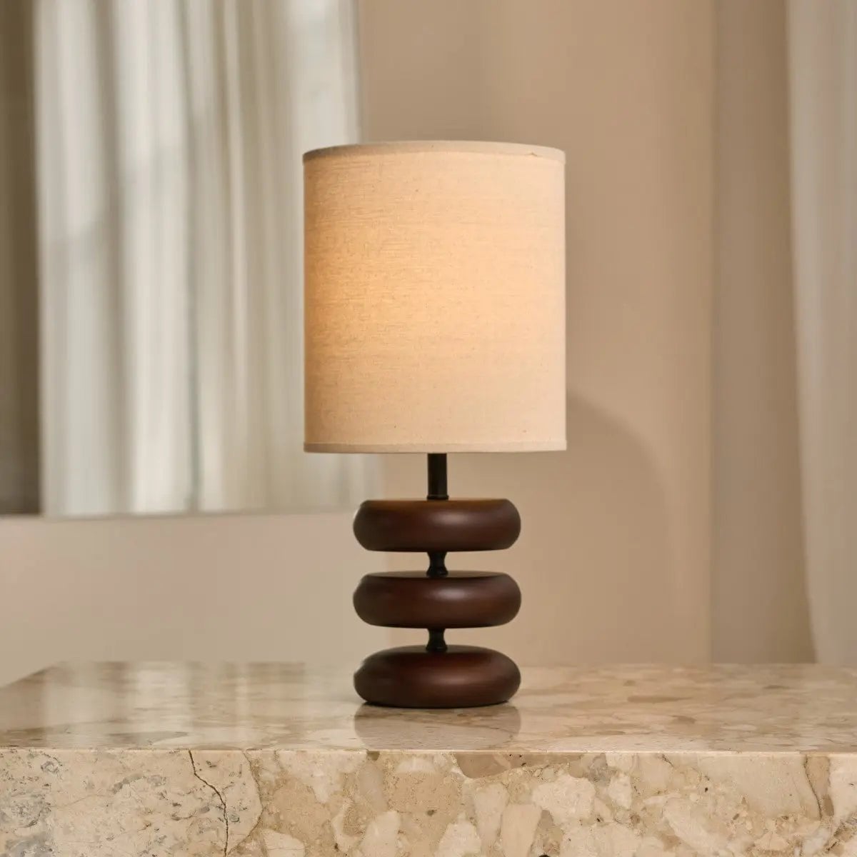 Lara Dark Brown Wooden Table Lamp with Cream Linen Shade | Rustic Home Lighting - LUXONAS HOME