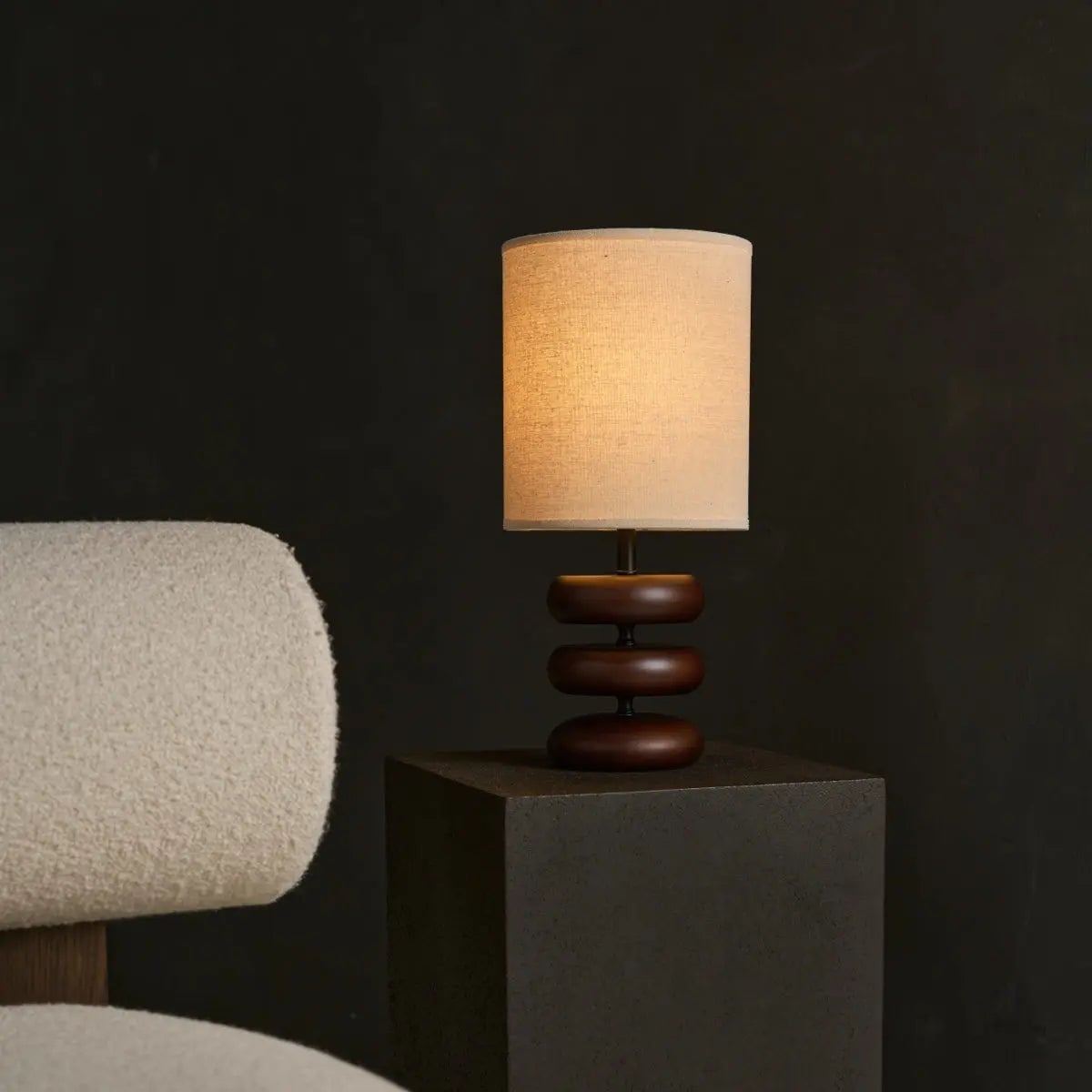 Lara Dark Brown Wooden Table Lamp with Cream Linen Shade | Rustic Home Lighting - LUXONAS HOME